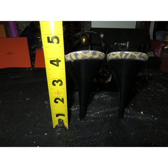 BOGO Guess by Marciano Black Leopard Leather Strappy Ankle Tie Heels sz 7.5 - Picture 4 of 12